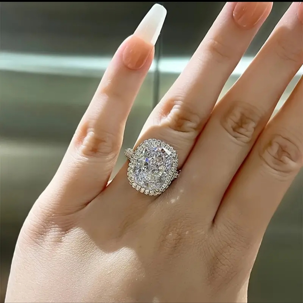 Oval Halo Engagement Ring in Clear and Silver